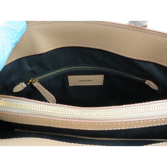 $1790 BURBERRY MD BANNER CAMEL TAN LEATHER CHECK LOGO SHOULDER MEDIUM TOTE BAG - Picture 7 of 13